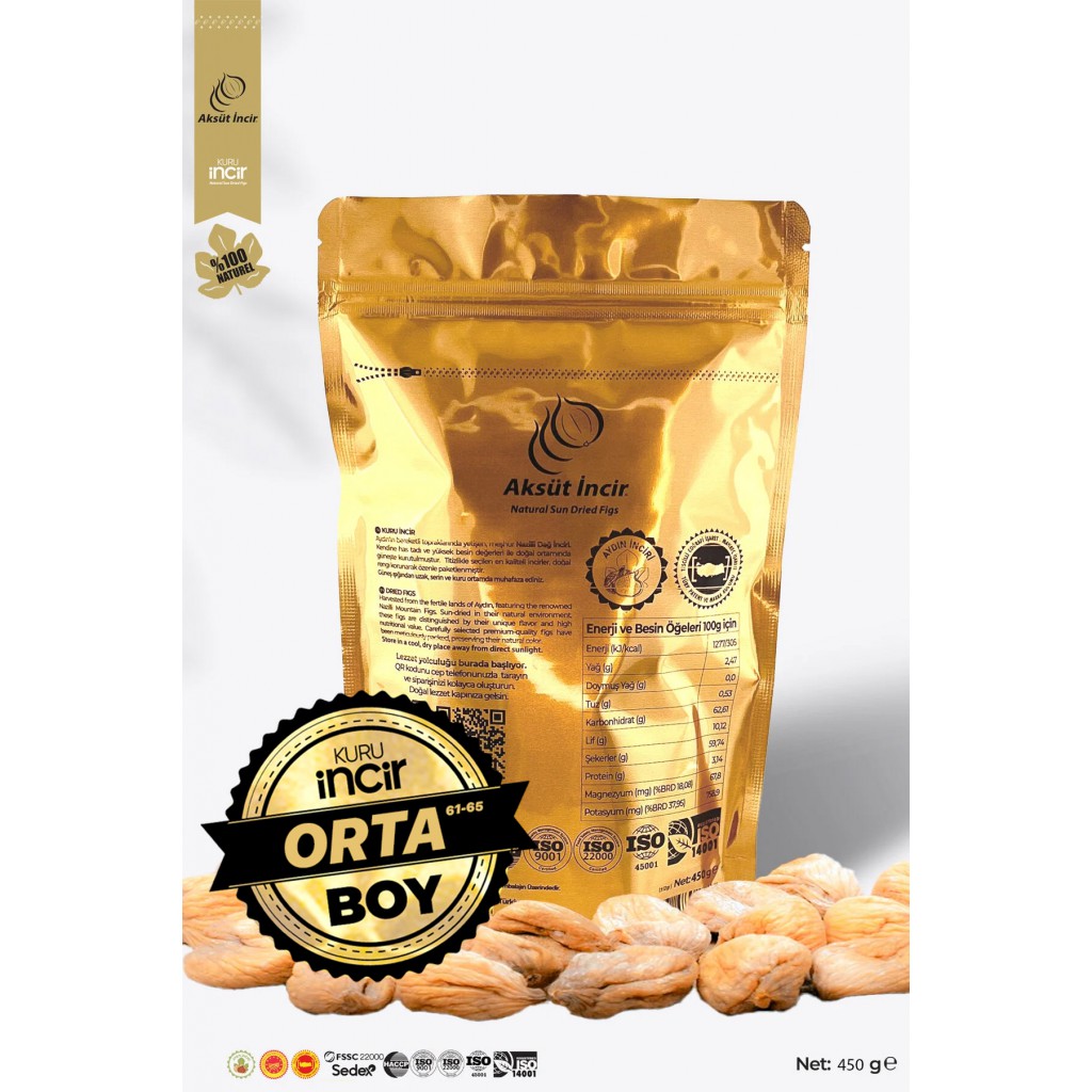 450g Gold Doypack Kuru İncir – Orta Boy Aydın İnciri (AB Coğrafi İşaretli)