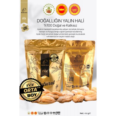 450g Gold Doypack Kuru İncir – Orta Boy Aydın İnciri (AB Coğrafi İşaretli)