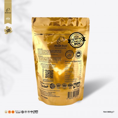 JUMBO Boy 900g Gold Doypack Kuru İncir – Aydın İnciri (AB Coğrafi İşaretli)