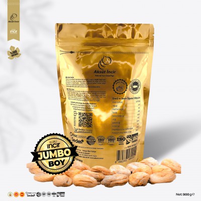 JUMBO Boy 900g Gold Doypack Kuru İncir – Aydın İnciri (AB Coğrafi İşaretli)