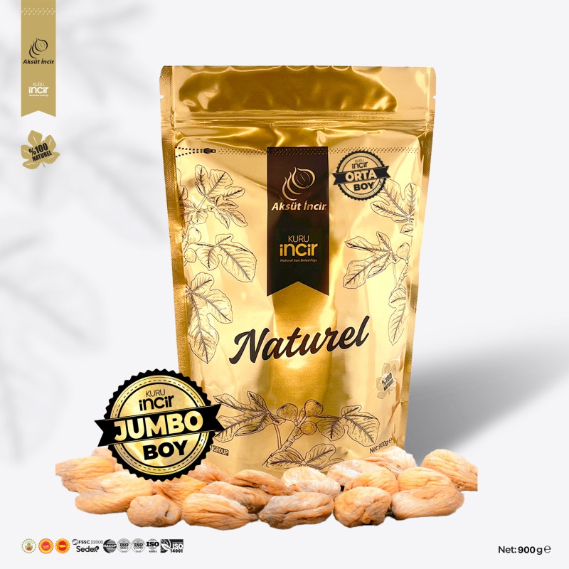 JUMBO Boy 900g Gold Doypack Kuru İncir – Aydın İnciri (AB Coğrafi İşaretli)