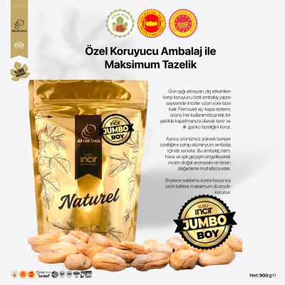JUMBO Boy 900g Gold Doypack Kuru İncir – Aydın İnciri (AB Coğrafi İşaretli)